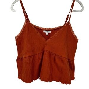 BP. Womens Rust Orange Ribbed Lace Trim Babydoll Camisole Top Large NWT